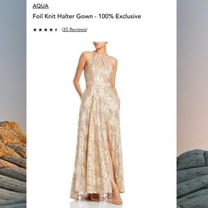 AQUA Foil Knit Halter Gown Christmas Formal New Years Gold